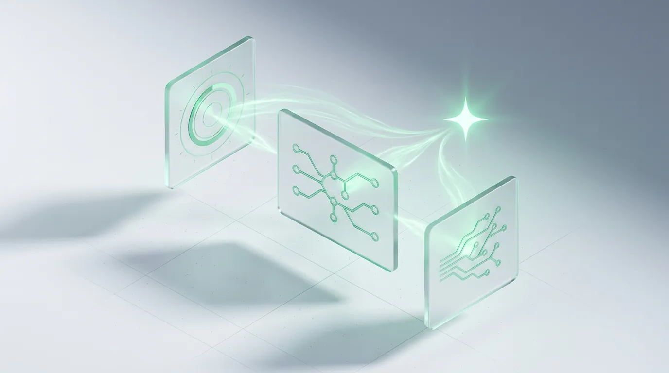 Frosted-glass dashboard resting in a calm emerald healthy band across a row of email-metric dials, evoking a DTC email program hitting its 2026 benchmarks.